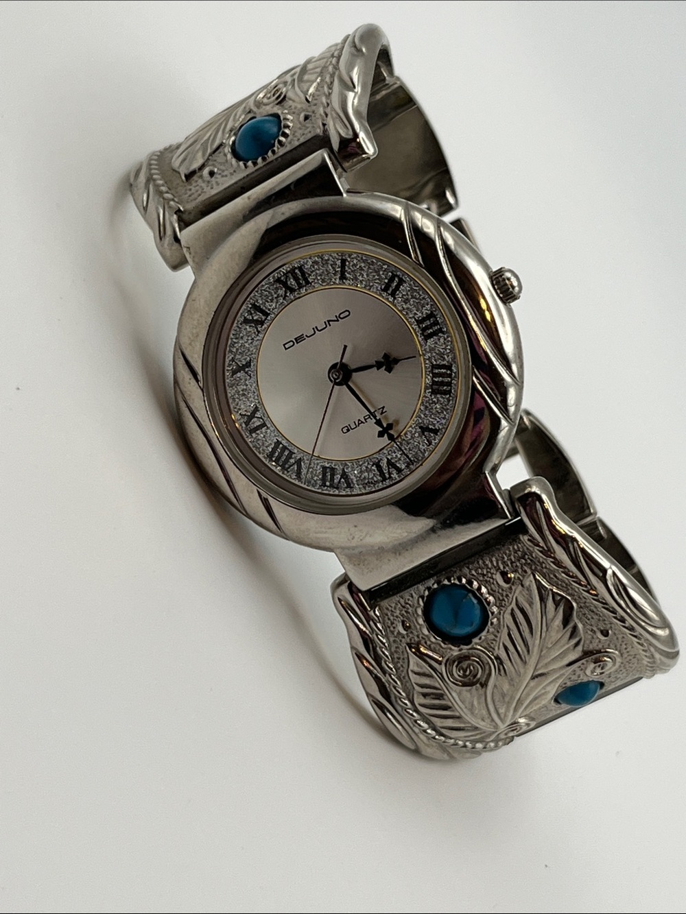 DeJuno Silver-Tone Turquoise Accent Bracelet Watch